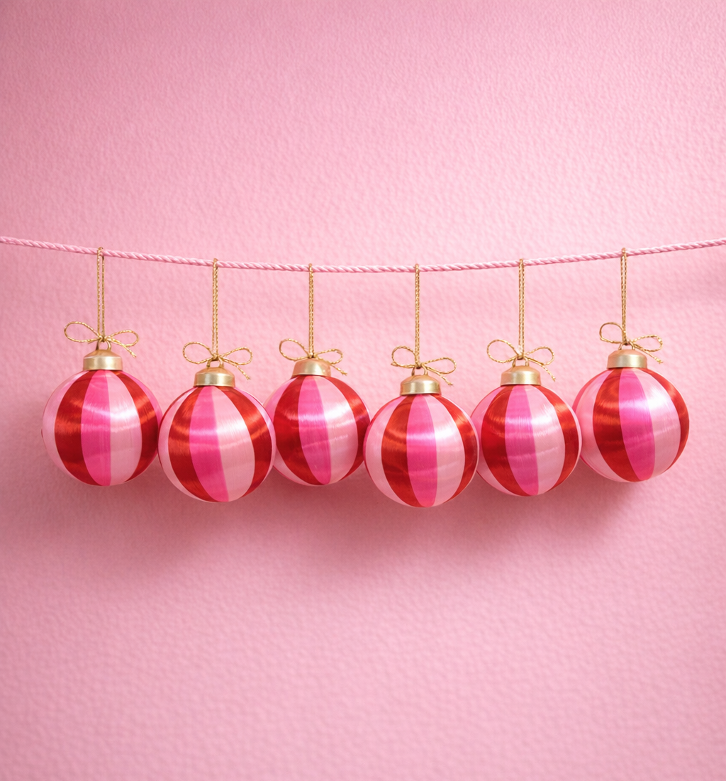 Silk Baubles Pack of 6 Strawberry swirl - Preorder