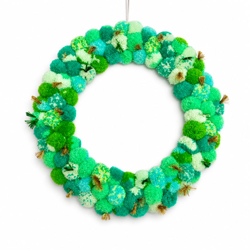 Pom Pom wreath with metallics Green - various sizes