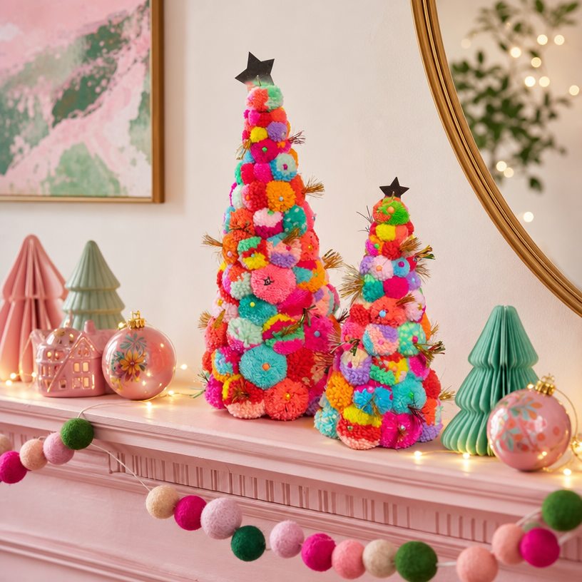 Pom Pom handmade tree Multi  Various size