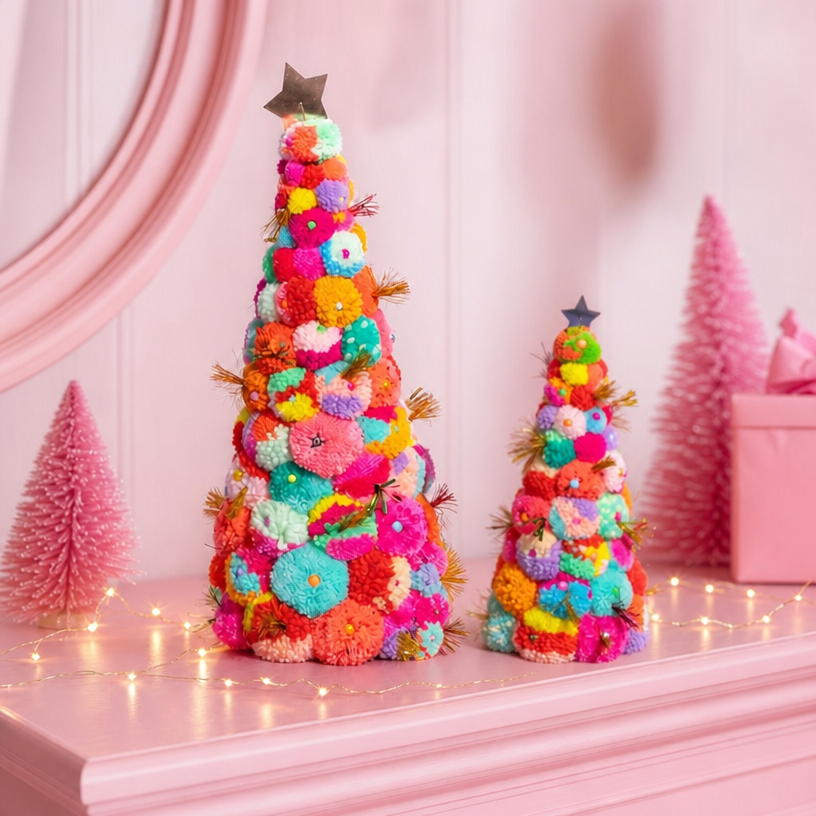 Pom Pom handmade tree Multi  Various size