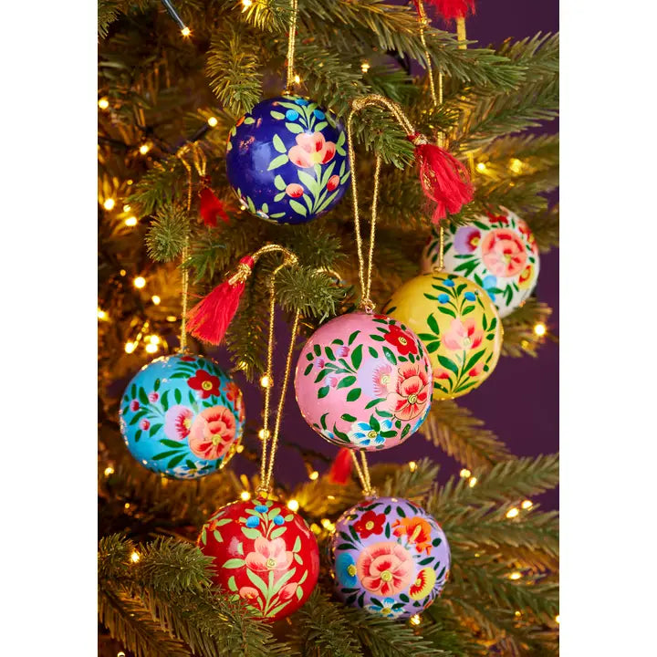 Kashmiri hand painted floral baubles - colours selected at random-Top 30 Christmas-Little Fish Co.