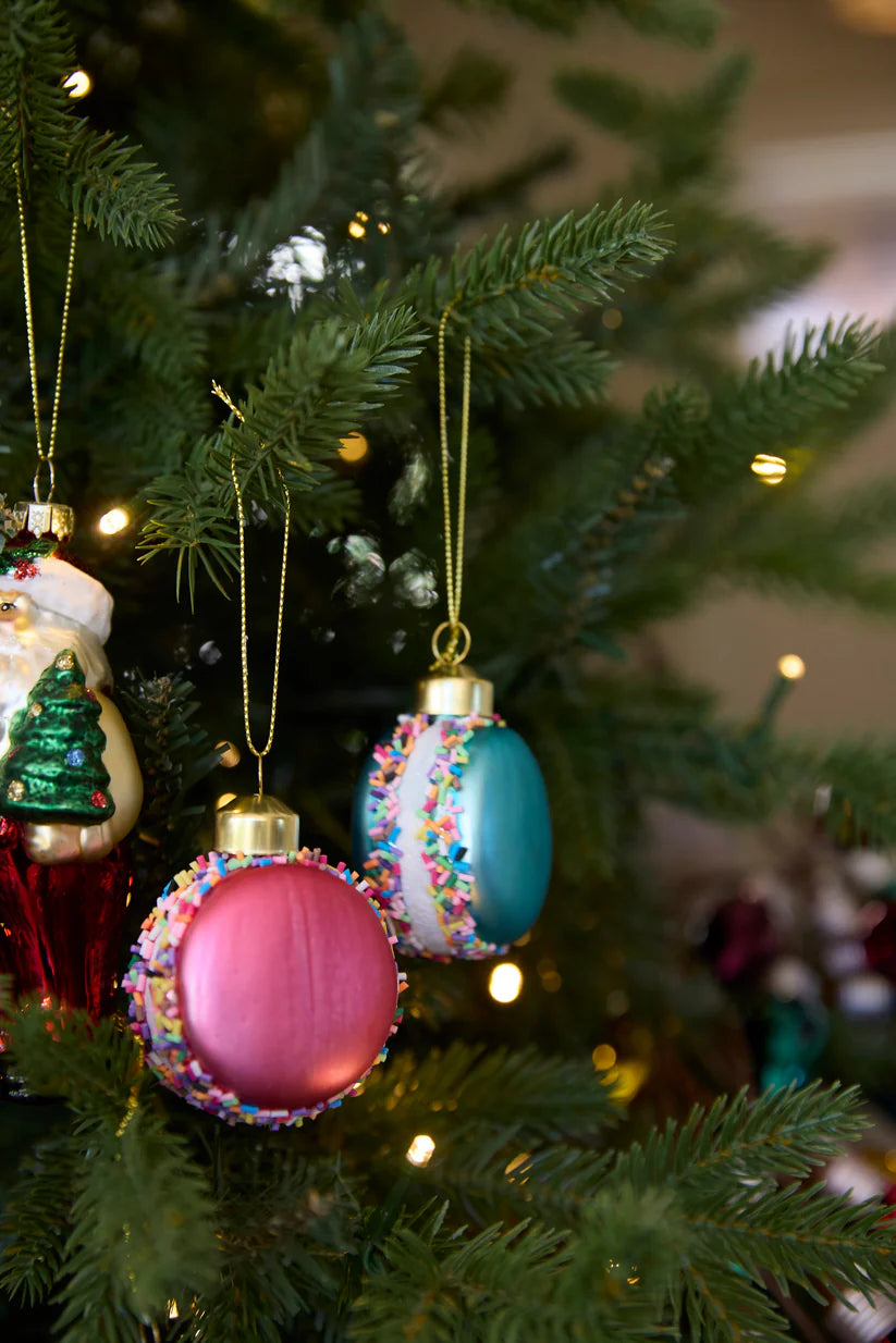 Pink sprinkles Macaroon  hanging glass - Ornament