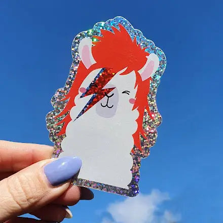 Glitter sticker - David Bowie Ziggy Stardust Llama-Top 30 Stationary-Little Fish Co.