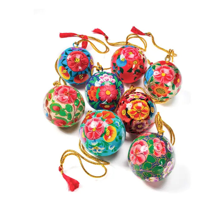 Hand Painted Paper Mache bauble - colours selected at Random-Top 30 Christmas-Little Fish Co.