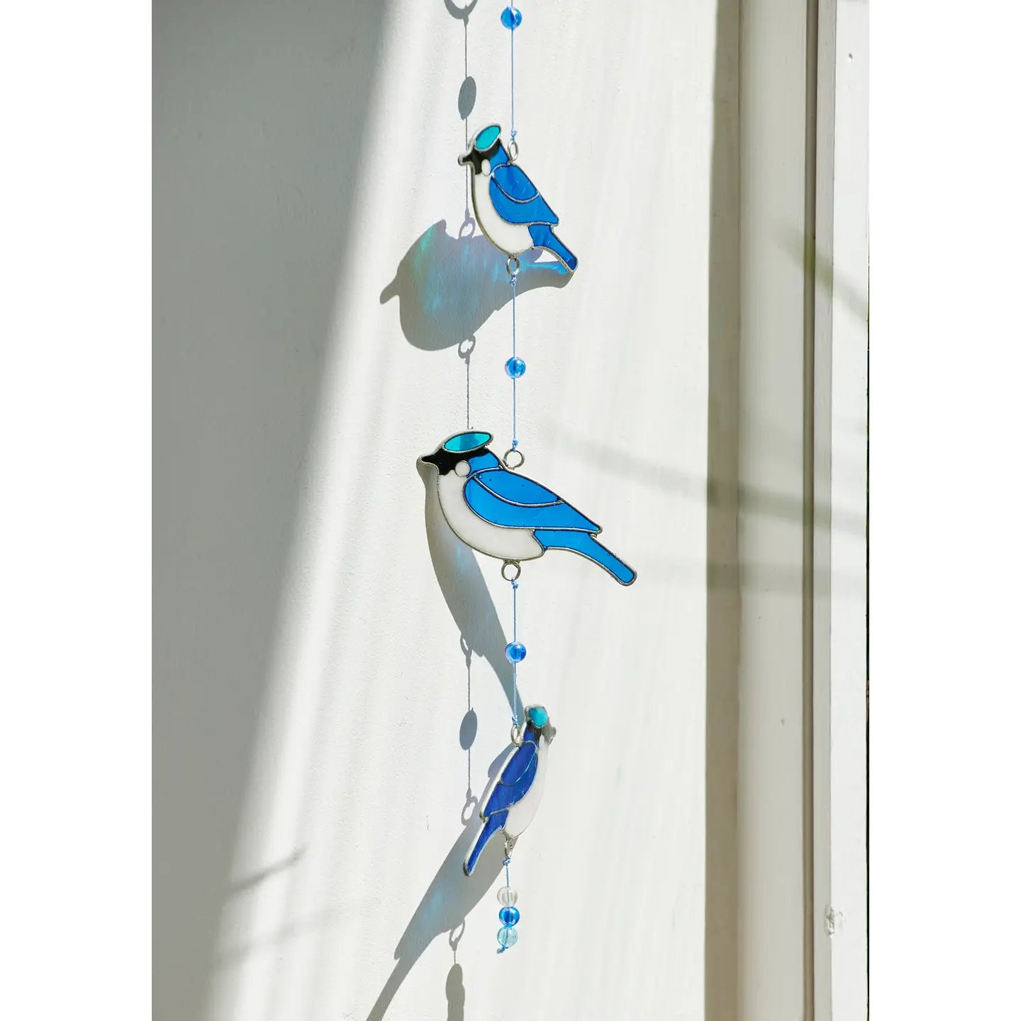 String of 3 Blue Jay Bird sun catcher