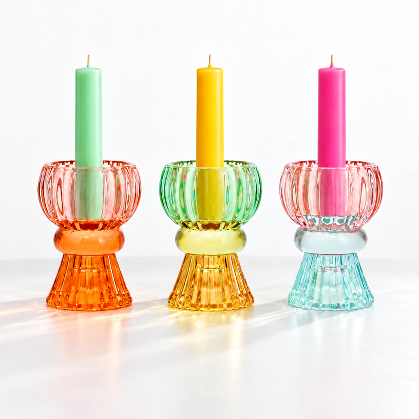 Ombre ribbed Glass candle holder