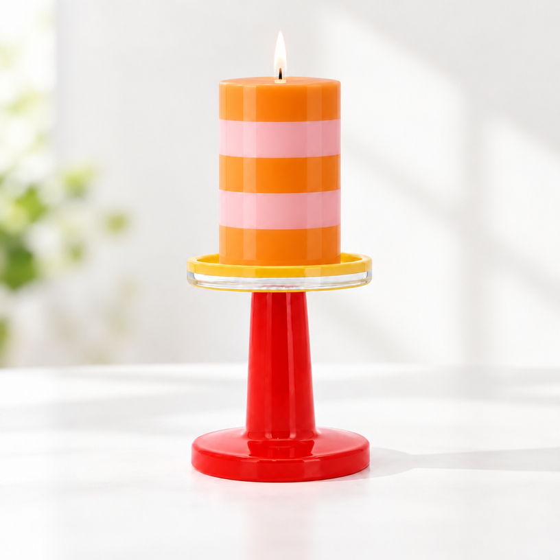 Orange Pillar Candle holder Tall