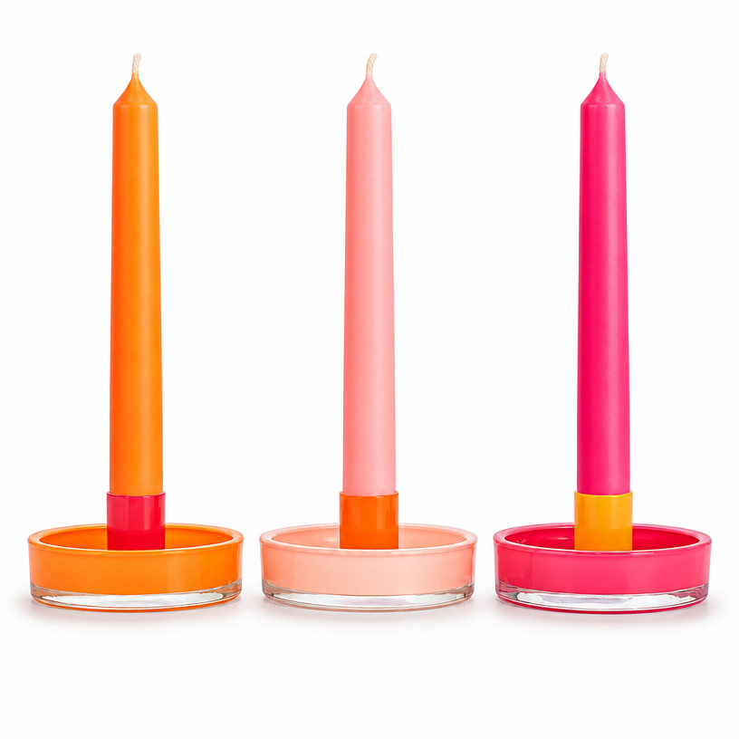 Round Glass candle holder  colours assorted
