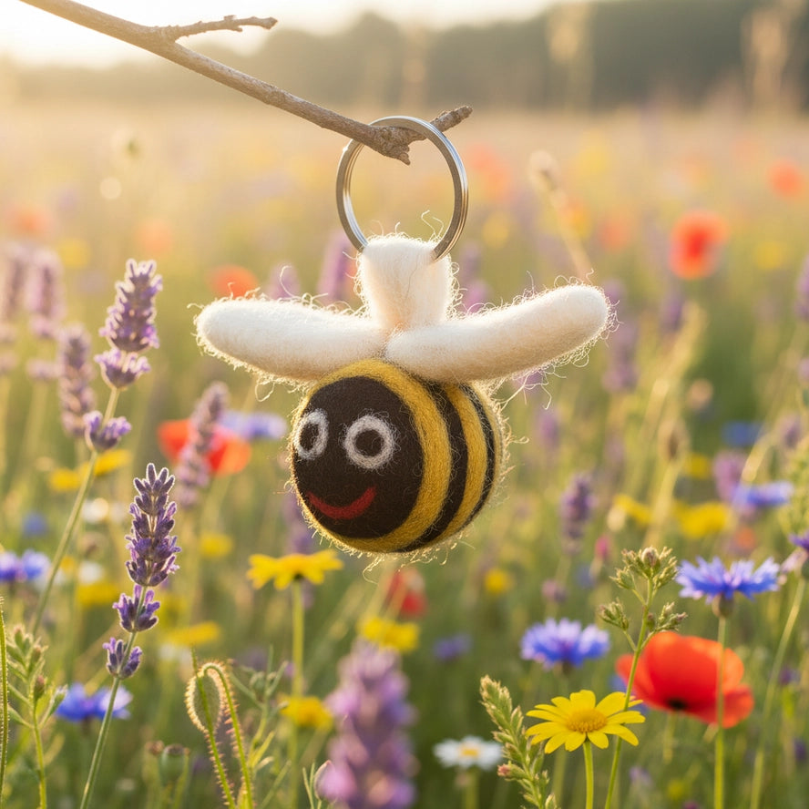 Handmade Needle Felt Fair Trade Bee Keyring-Little Fish Co.