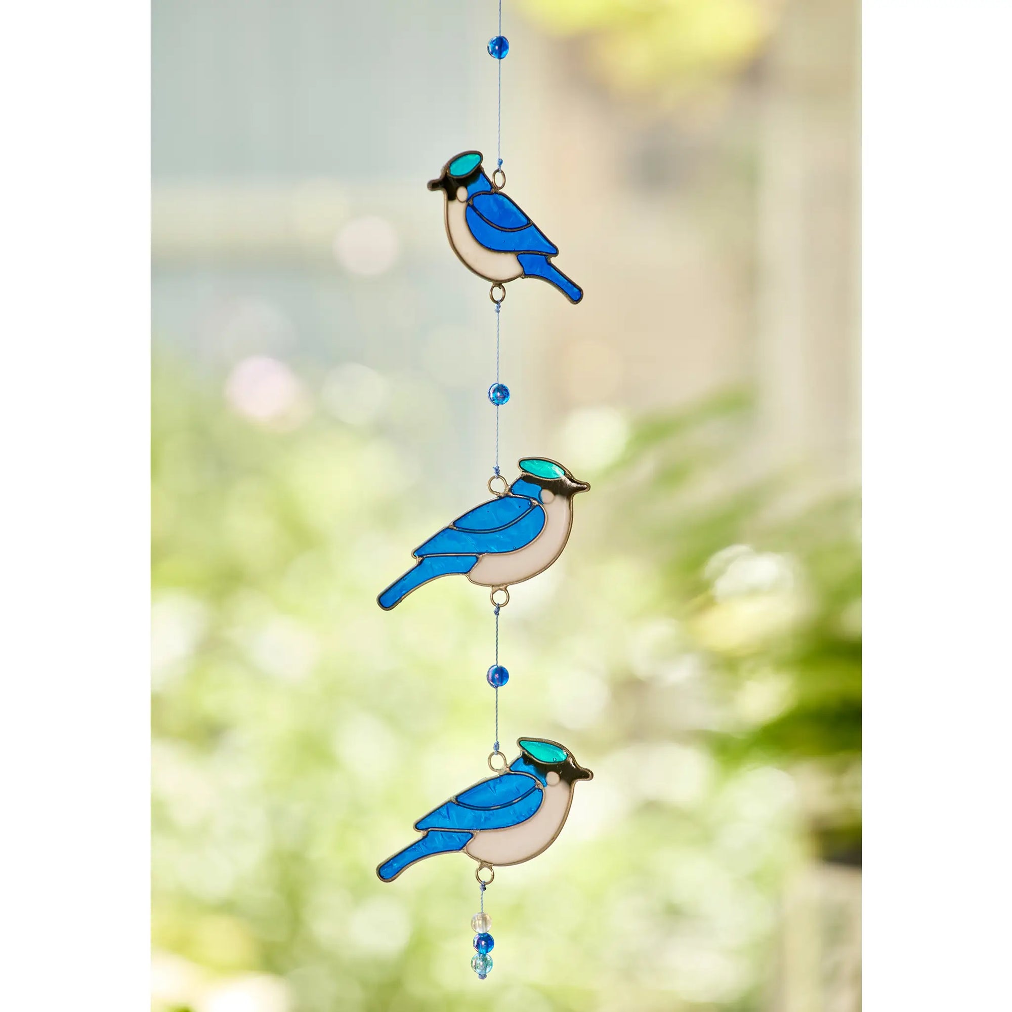 String of 3 Blue Jay Bird sun catcher