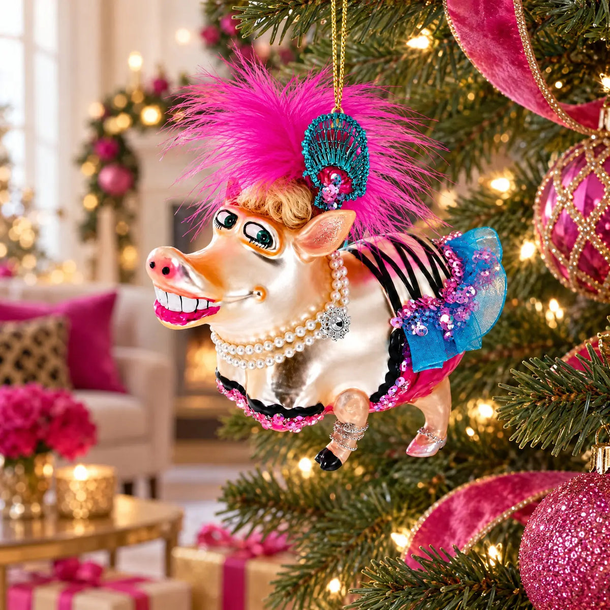 Fashion Glam Pig ornament handcrafted