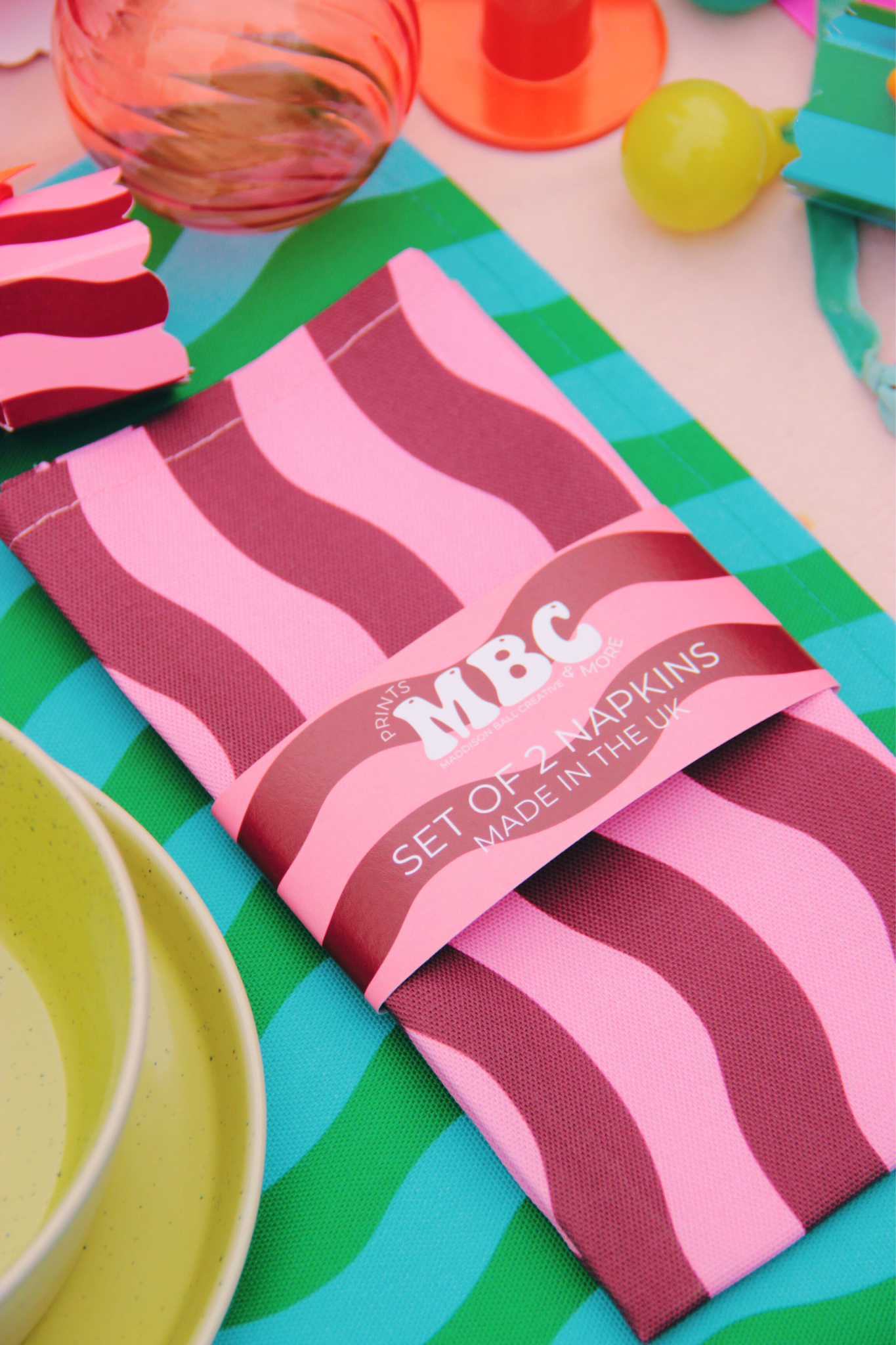 Pink & Maroon Placemat/Napkin x 2 (Ships September)-Top 30 Christmas-Little Fish Co.
