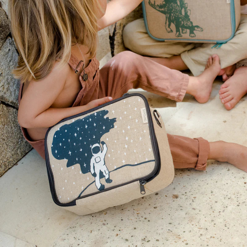 Raw Linen Insulated Lunch Box - Spaceman-Little Fish Co.