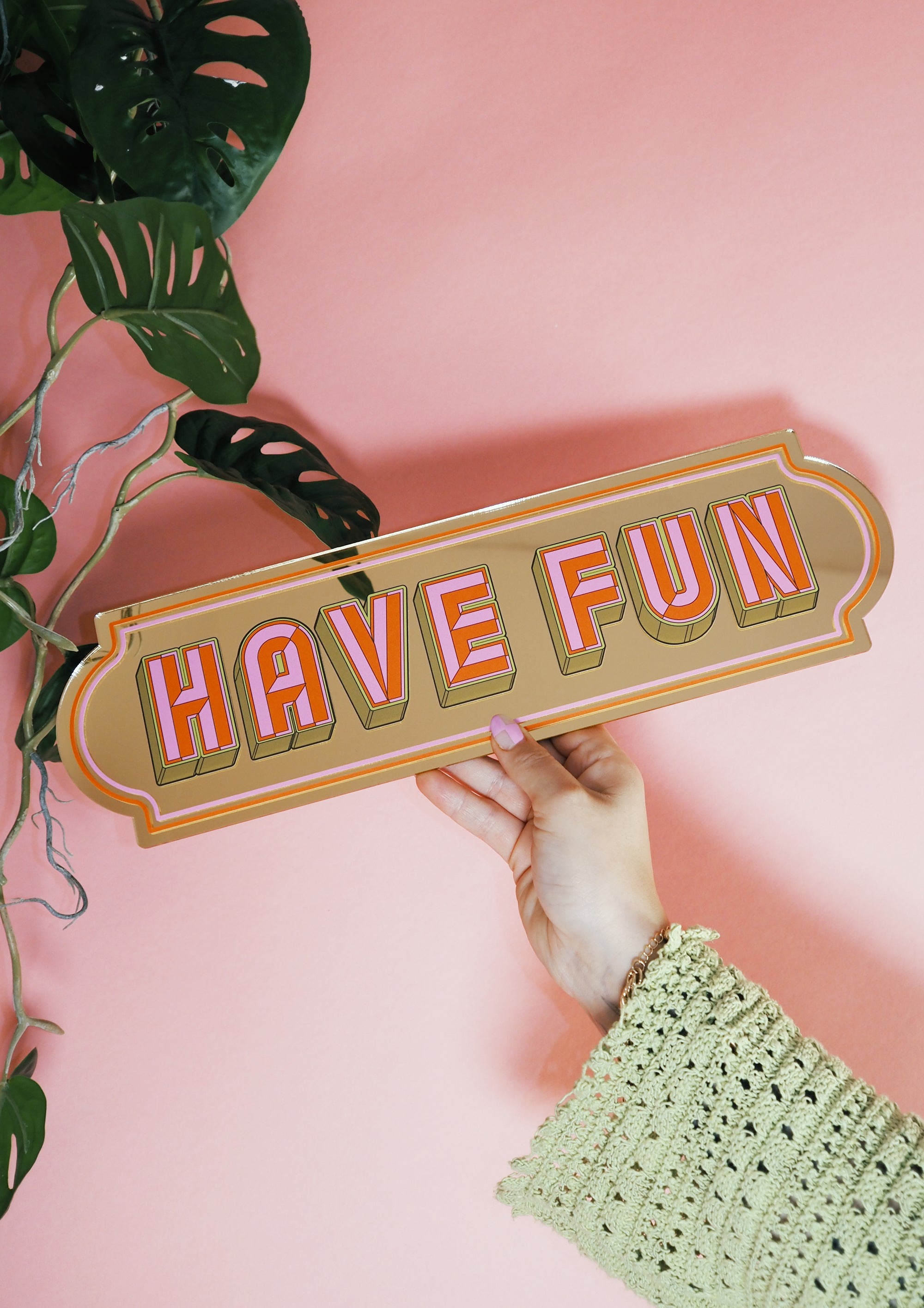 Have Fun- gold rectangle mirror-Little Fish Co.