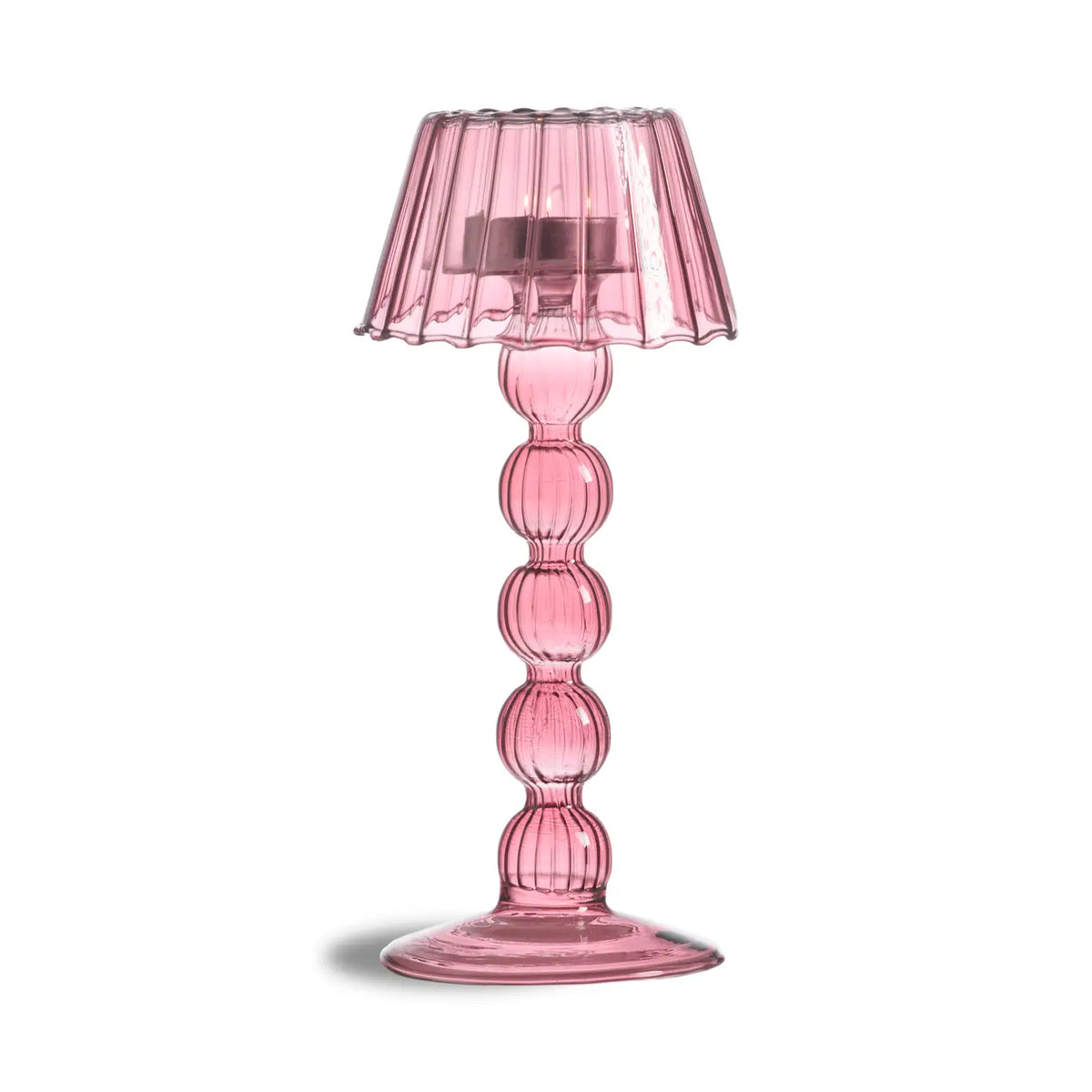 Red / Violet Tall Glass lamp style Tea light holder