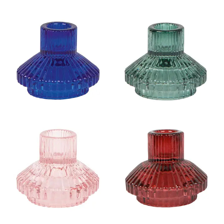Small Ribbed Glass Candle Holder - Colours assorted-Top 30 Christmas-Little Fish Co.