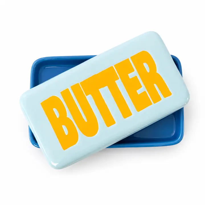 Blue Yellow Ceramic Butter Dish