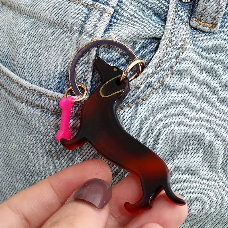 Acrylic dachshund Keyring - Tortoise-Top 30 Fashion-Little Fish Co.