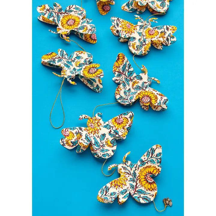 Block print handmade garland -Sunflower bee-Little Fish Co.