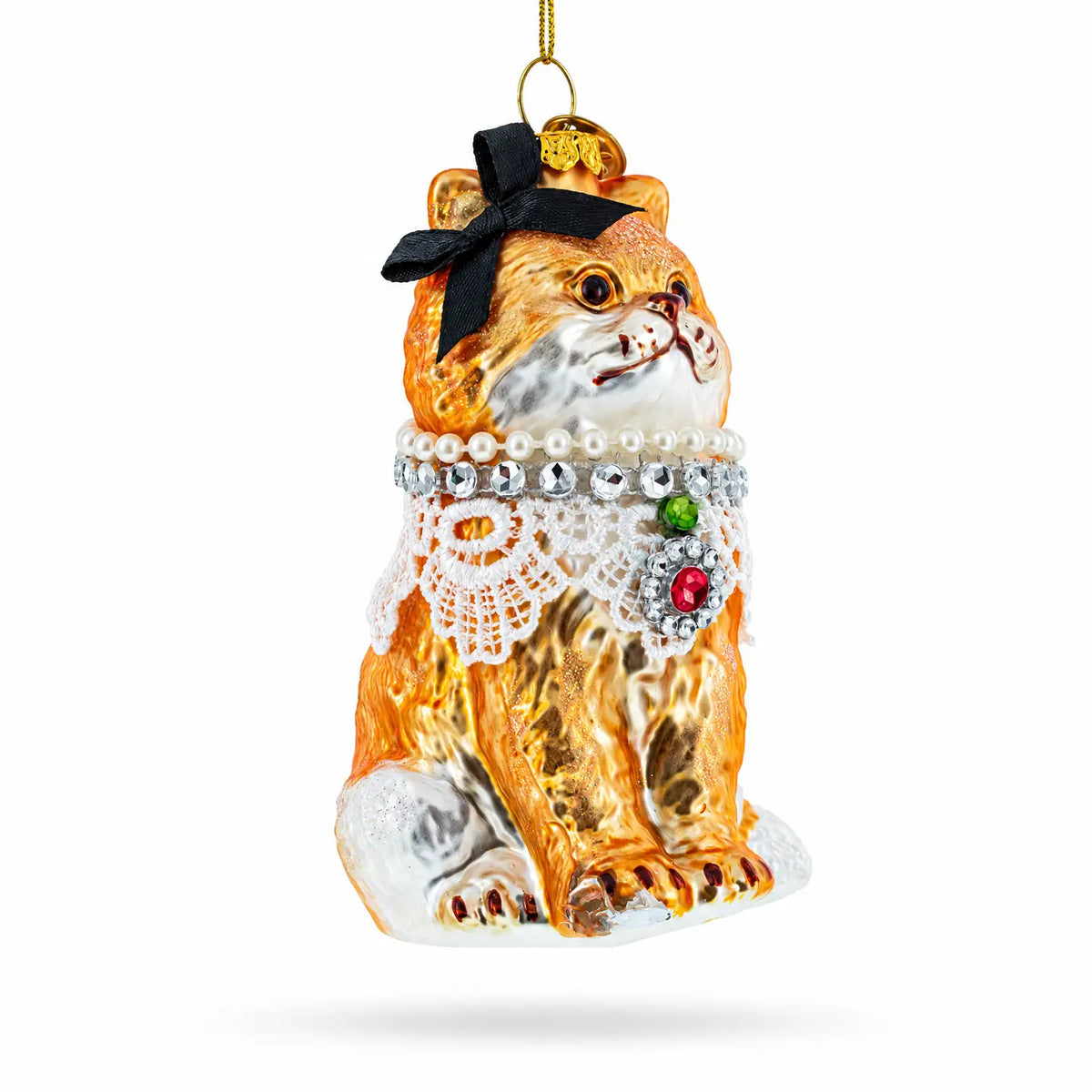 Chic cat with necklace glass ornament handcrafted