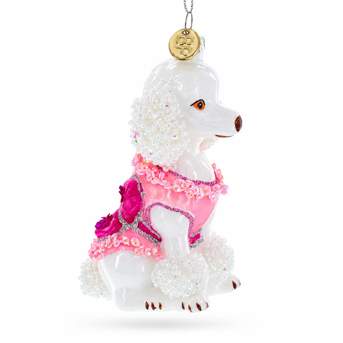 Poodle in Pink glass ornament handcrafted