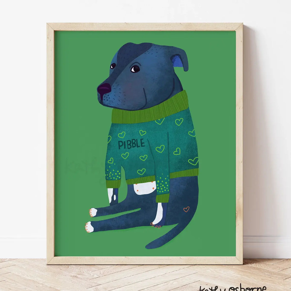 Pitbull in Green Jumper  Art Print 8x10
