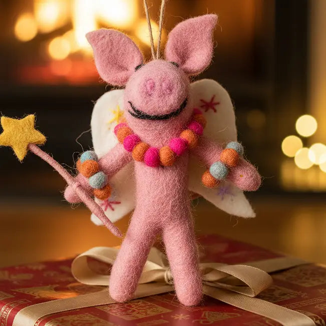 Handmade Penelope Pig felt decoration
