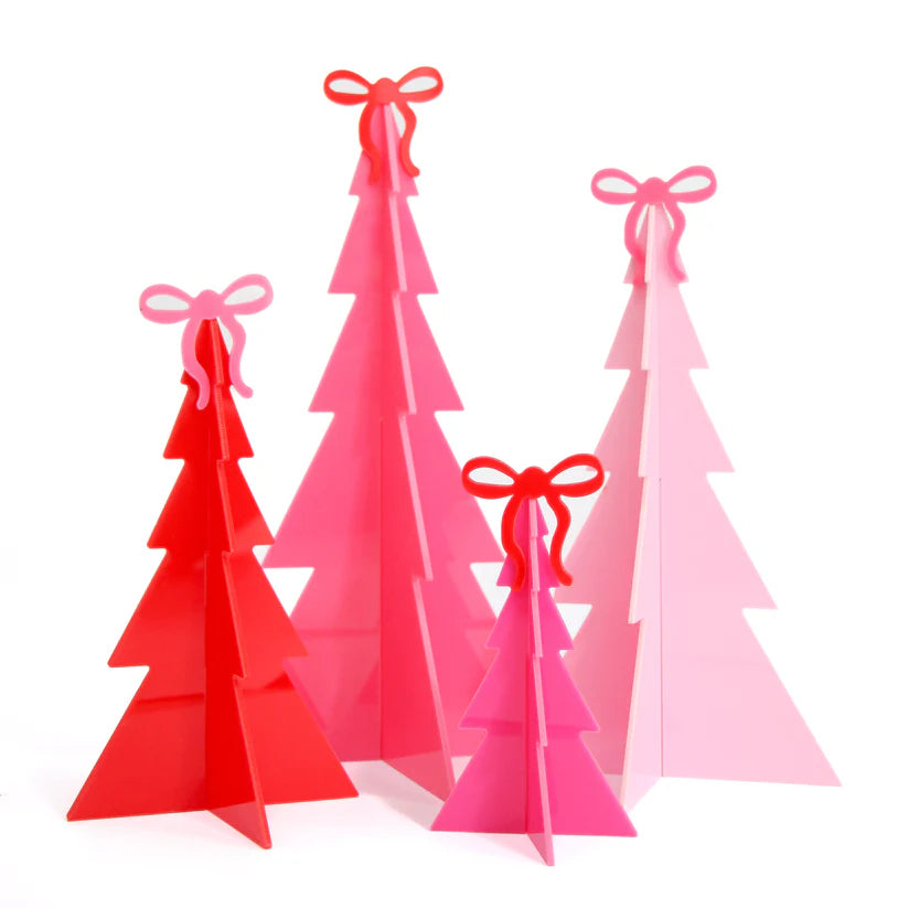 Red and Pink Acrylic trees with bows-Top 30 Christmas-Little Fish Co.