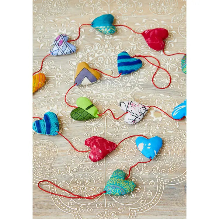 Recycled Sari Garland - Hearts-Top 30 Christmas-Little Fish Co.