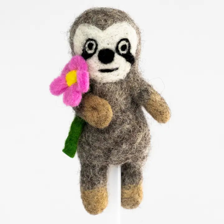 Sloth With Flower Finger Puppet-Little Fish Co.