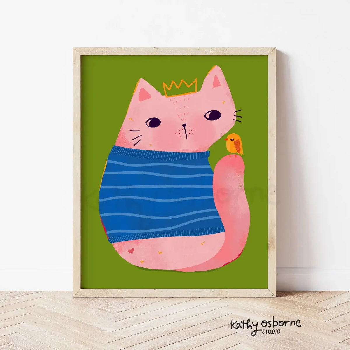 Frenemies cat and bird Art Print 8x10