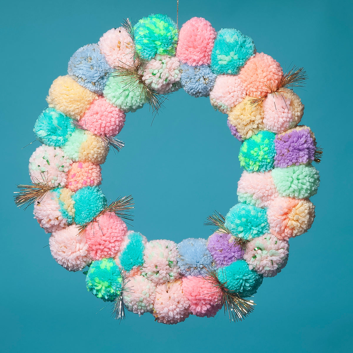 Small Pom Pom wreath with metallic -Pastel-Little Fish Co.