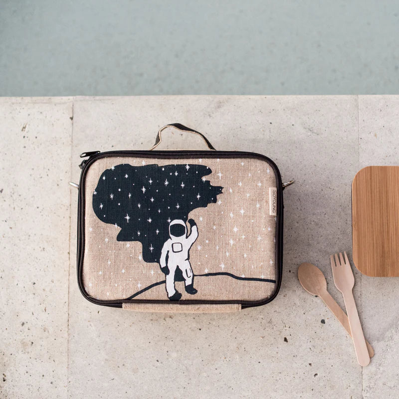 Raw Linen Insulated Lunch Box - Spaceman-Little Fish Co.