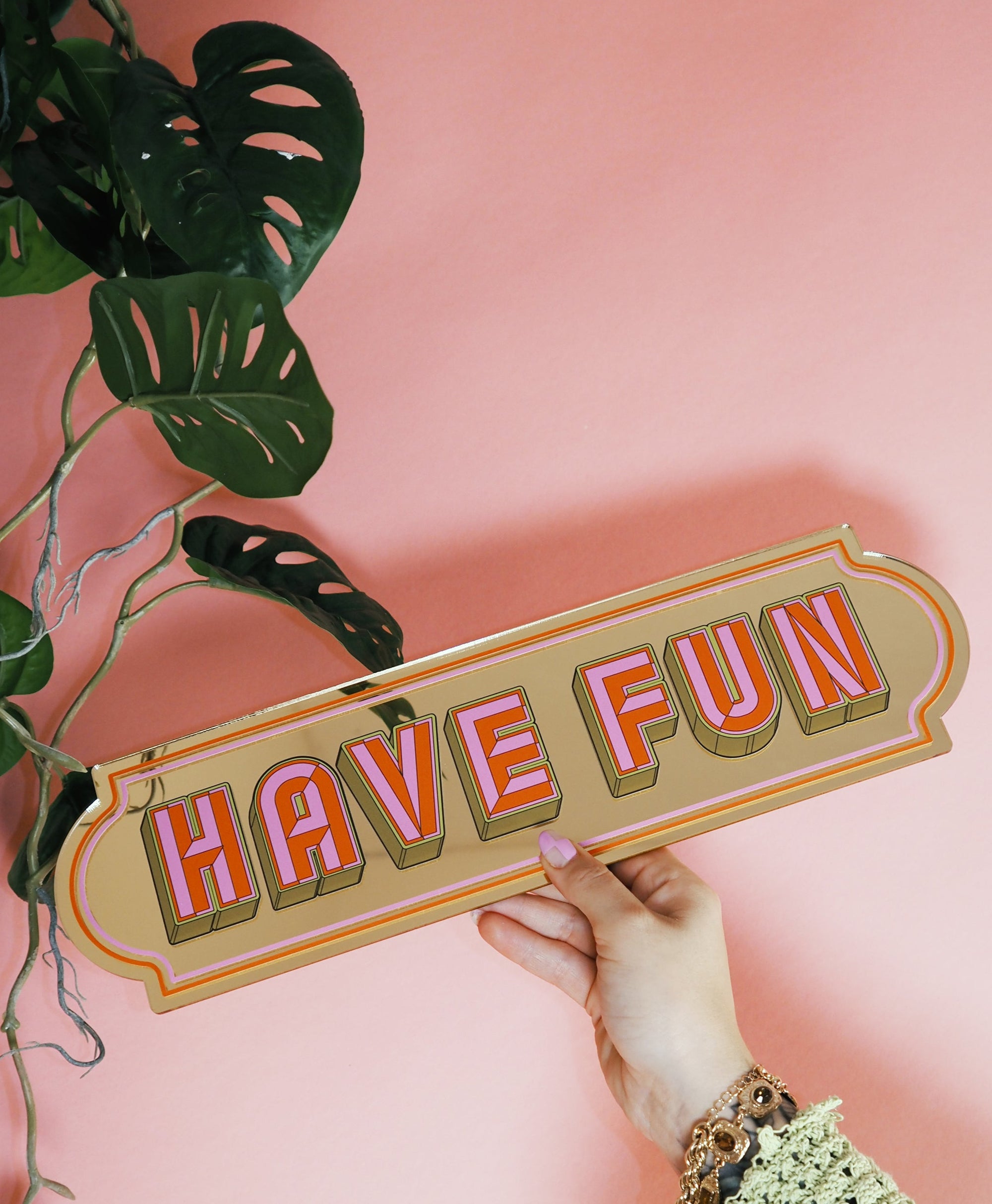 Have Fun- gold rectangle mirror-Little Fish Co.