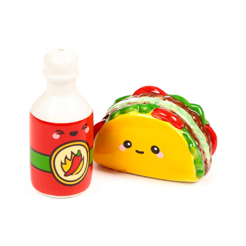 Taco + Hot Sauce sat and pepper shakers