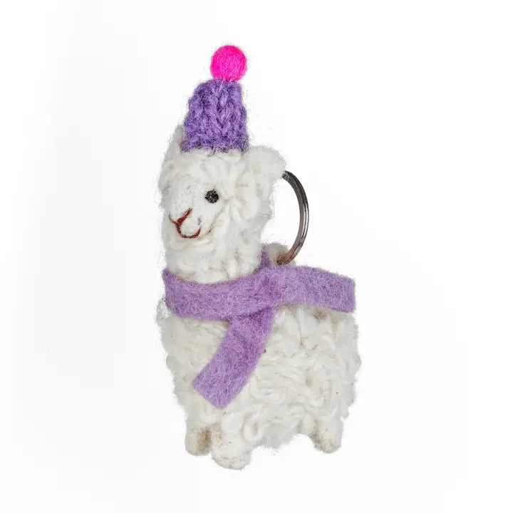 Handmade Needle Felt Fair Trade Party Alpaca keyring-Little Fish Co.