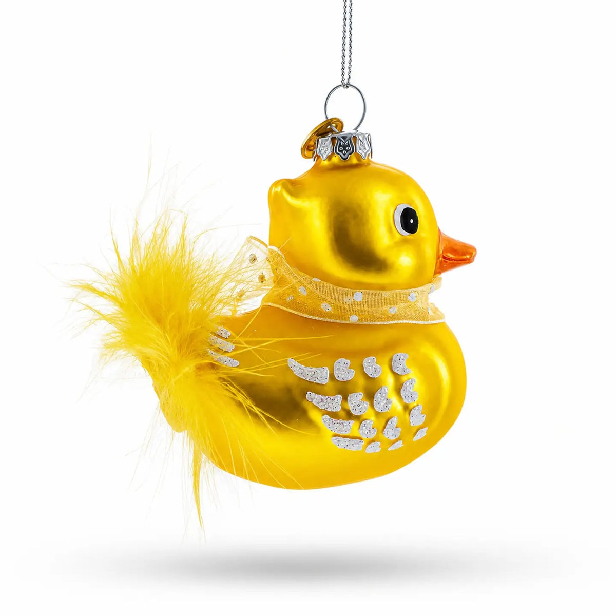 Yellow Duck with bow  glass ornament handcrafted