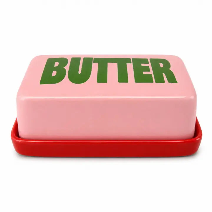 Pink Green Ceramic Butter Dish