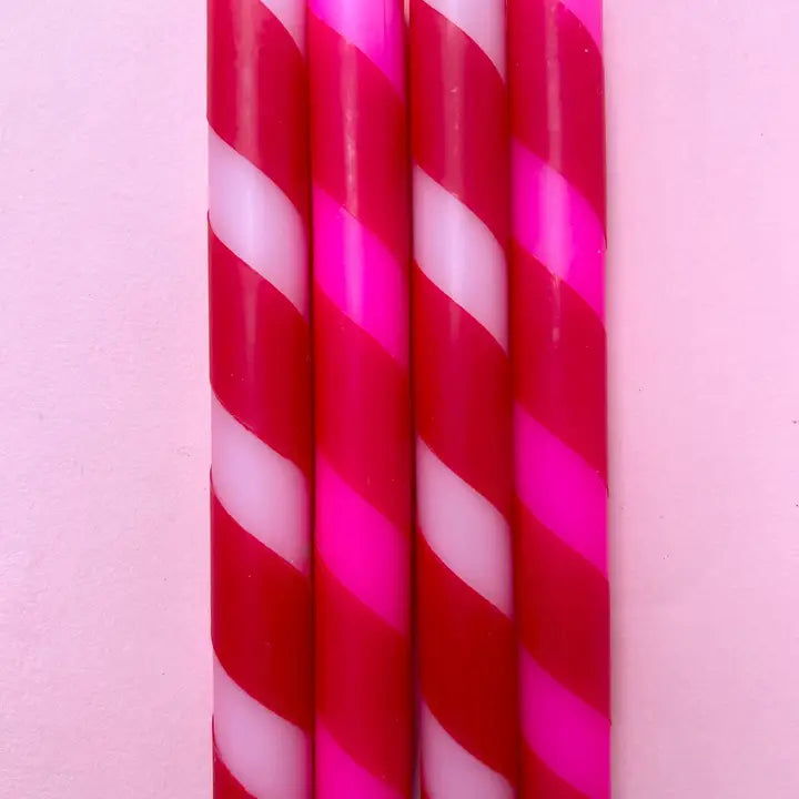 Pink Candy Cane Dip Dye Dinner Candles (Set of 4)-Little Fish Co.