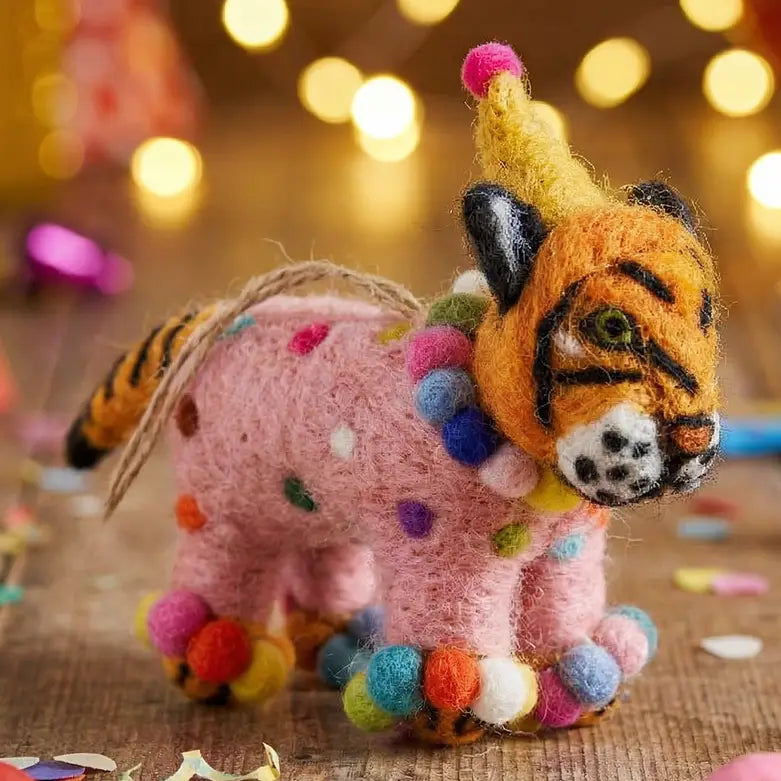 Handmade party felt fiesta Tiger ornament