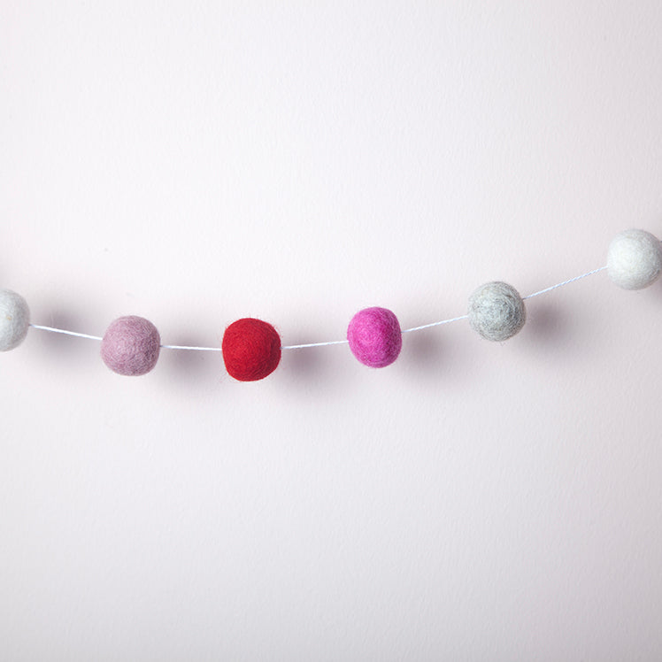 Pom Pom felt ball garland - Pink / Red / White / Grey-Fun-Little Fish Co.