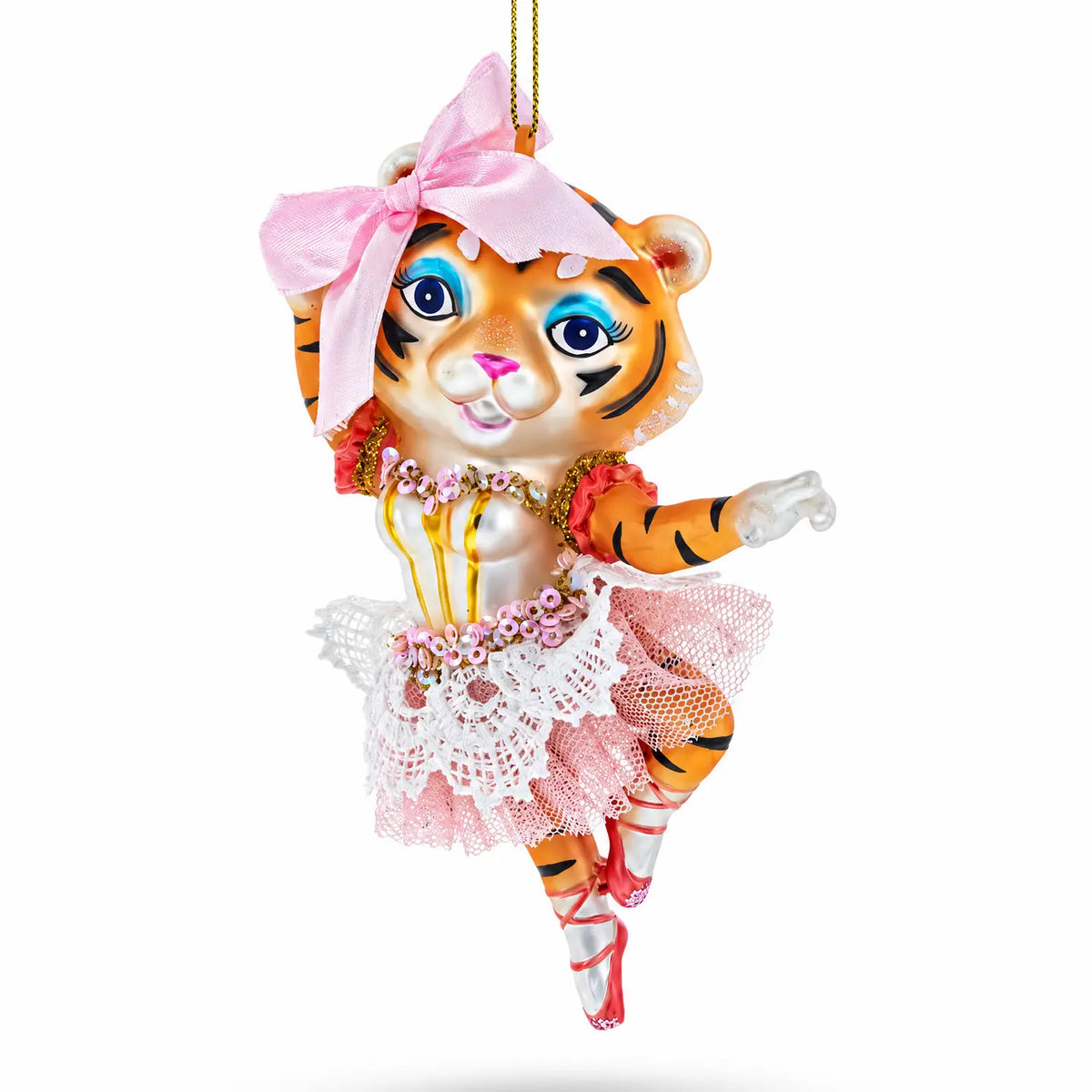 Lady Tiger glass ornament handcrafted