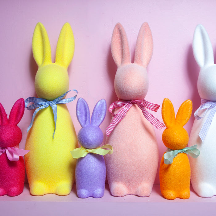 Large Flocked Bunny with Ribbon - Various colours-Top 30 Easter 2025-Little Fish Co.
