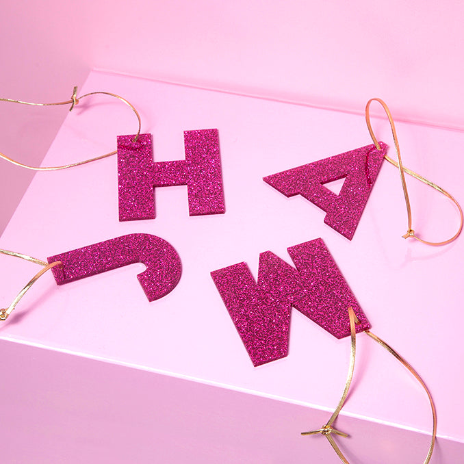 Magenta Glitter Acrylic Letter Bag Tag-Little Fish Co.