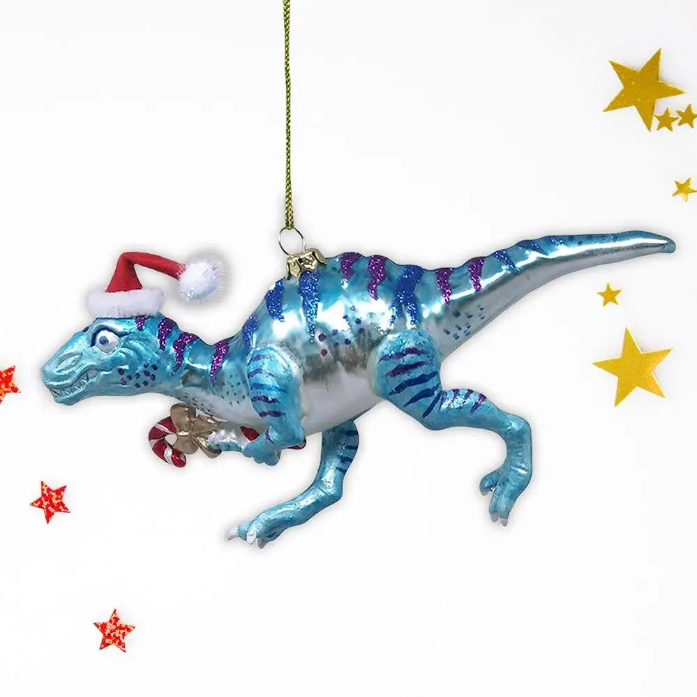 Christmas Dino glass ornament Handcrafted