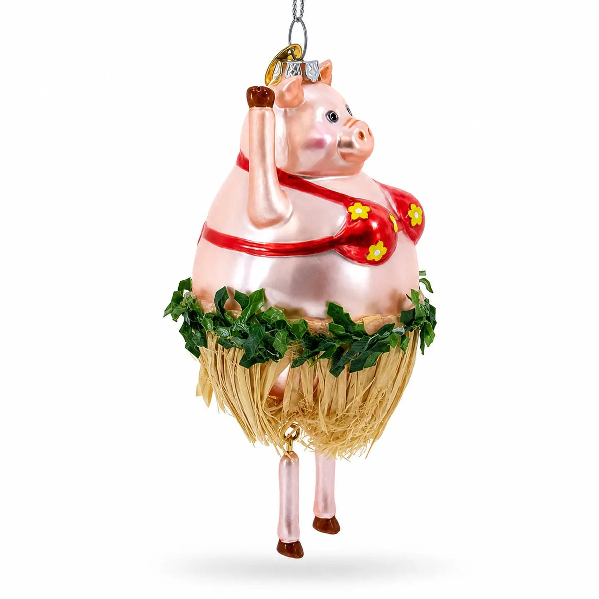 Dancing Pig glass ornament handcrafted