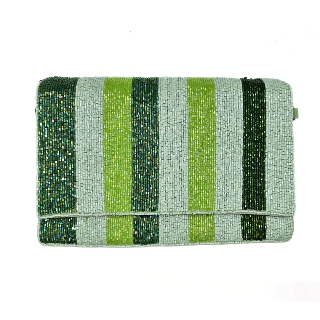 Beaded Green stripe clutch-Fashion-Little Fish Co.