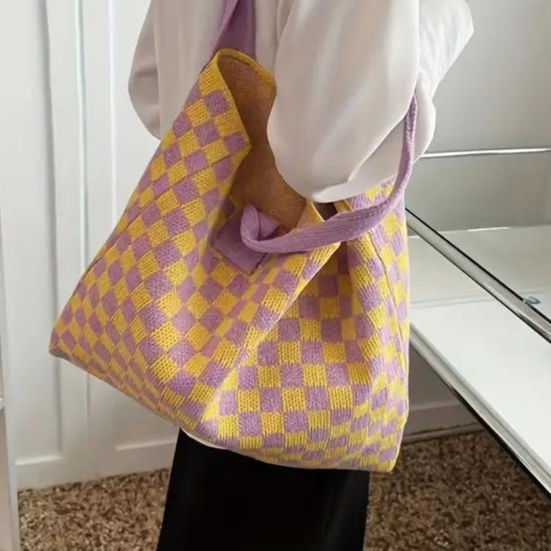 Alice in Wonderland knitted shopper Lilac/ Yellow-New Arrivals-Little Fish Co.