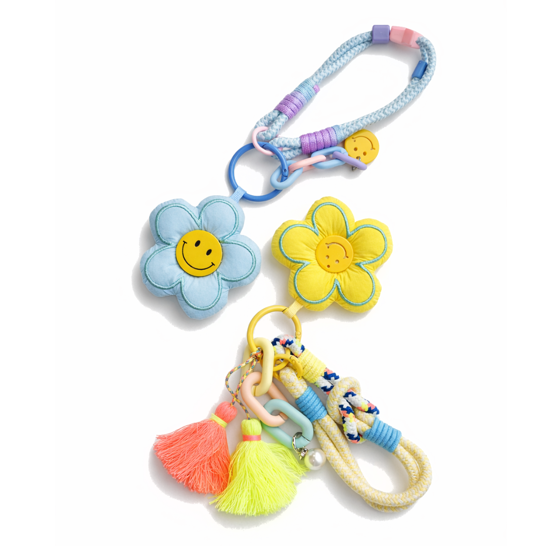Puffy Flower power bag charm / key ring