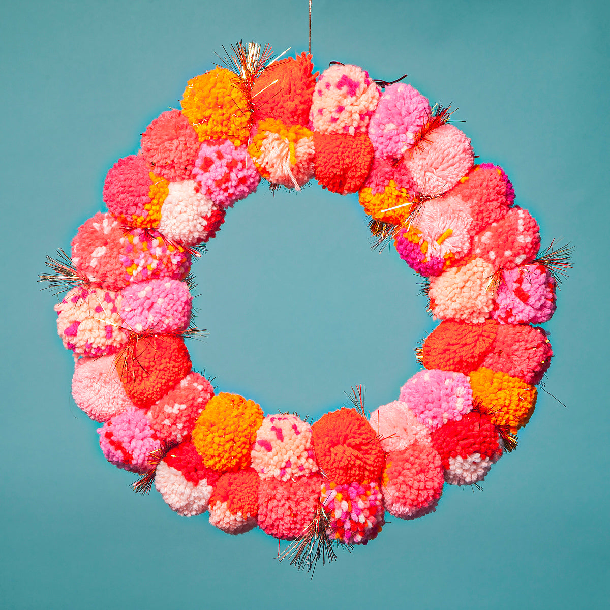 Small Pom Pom wreath with metallic -Red / Orange-Little Fish Co.